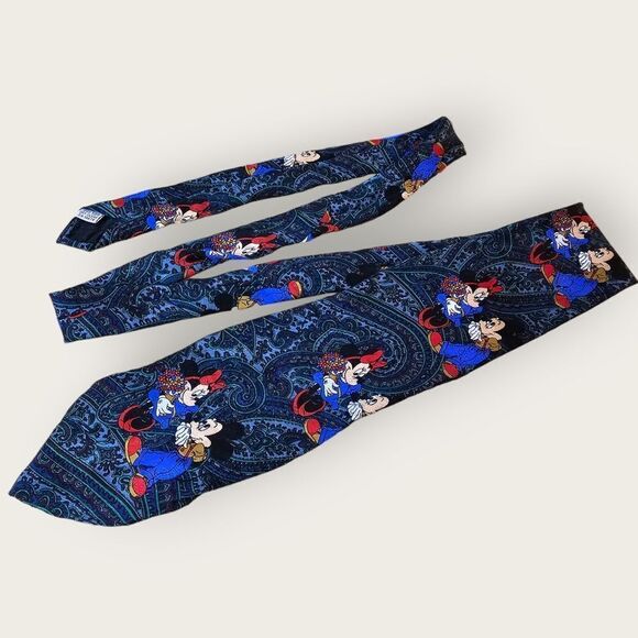 Disney Leeds International Mickey Minnie Blue Paisley Silk Tie - Picture 2 of 6